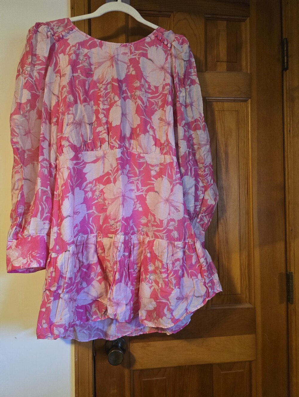 Pink Floral LoveShackFancy Long Sleeve Tiered Dress